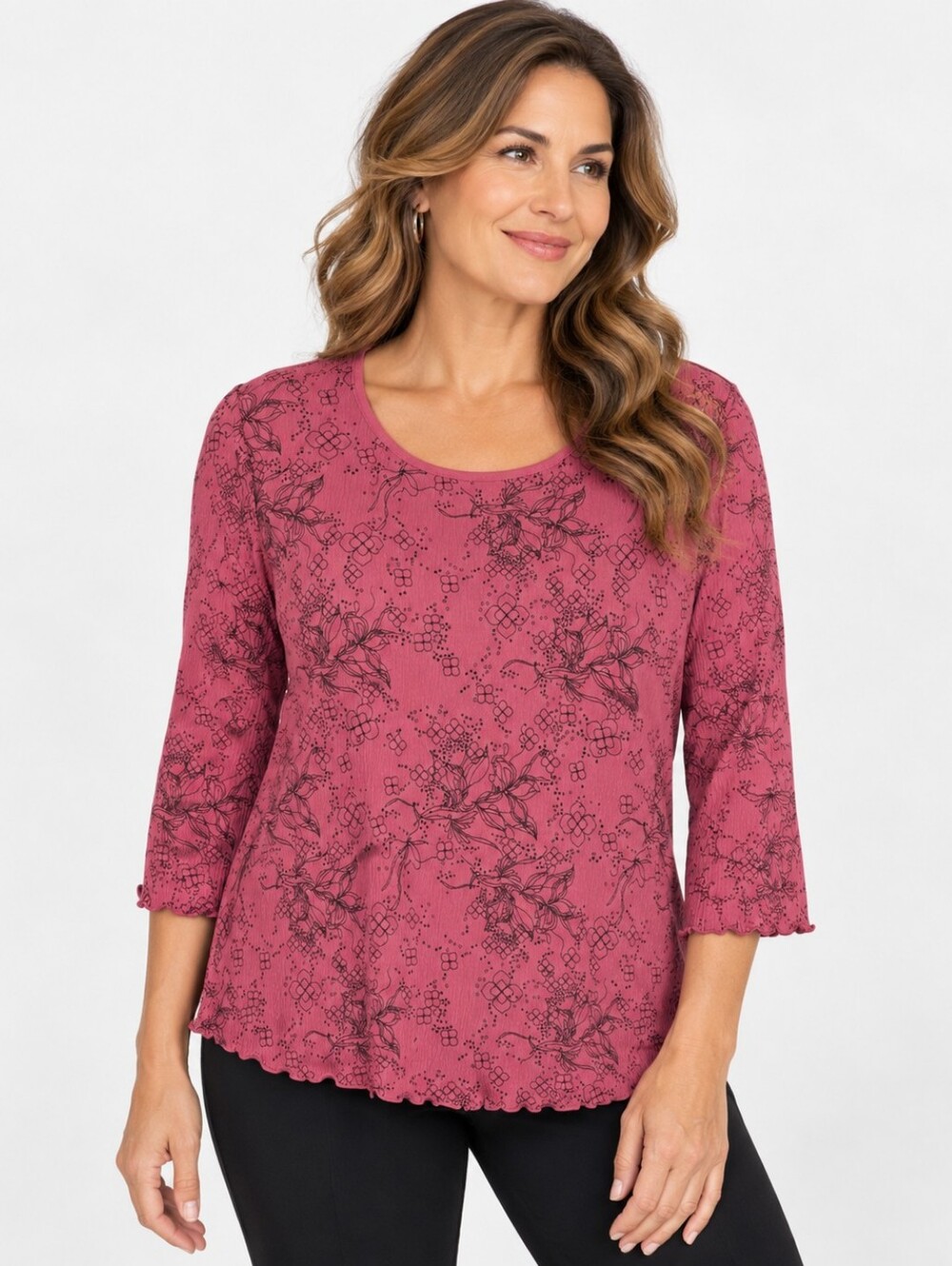 Croft & Barrow Pink Floral Stretch 3/4 Sleeve Top – XL